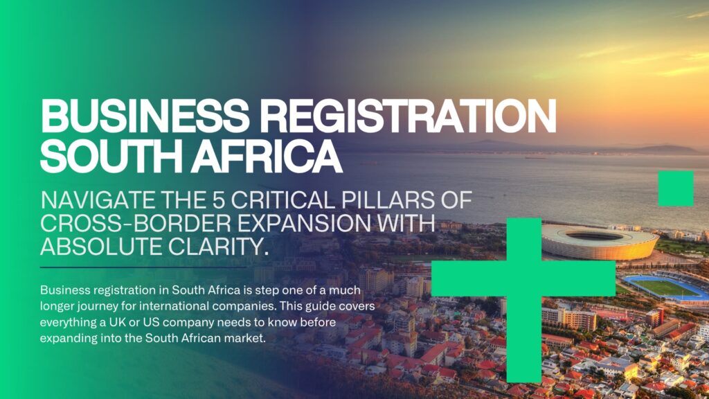 UK or US business executive reviewing business registration documents for South African inward expansion