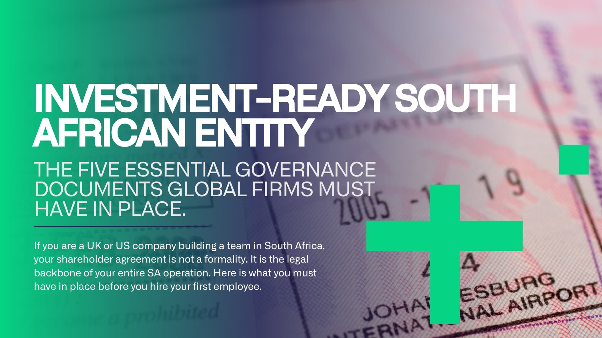 International business executives reviewing a South African shareholder agreement and entity structure documents
