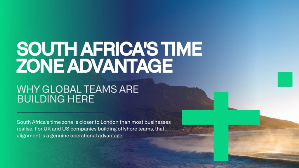 World map showing the South Africa time zone alignment with UK and US business hours