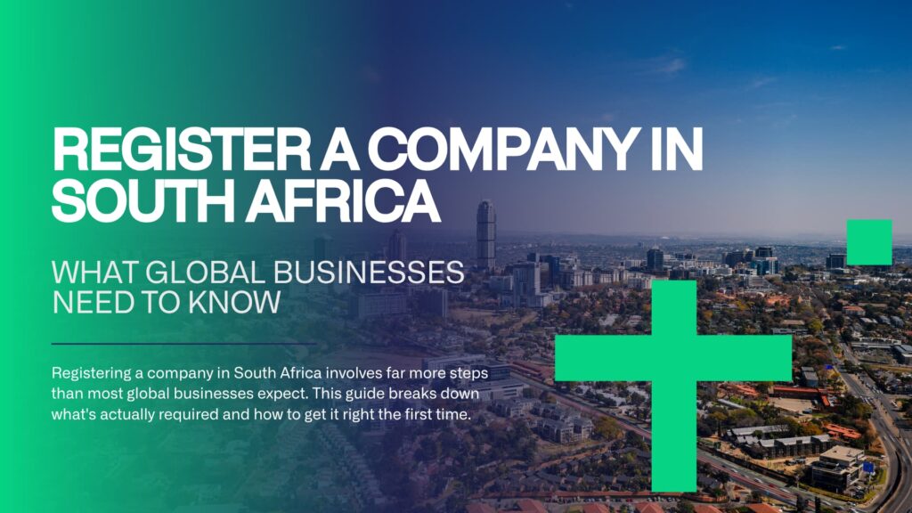 International business team reviewing documents to register a company in South Africa